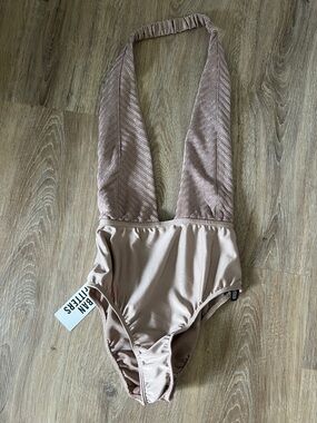 Urban Outfitters Shimmery Taupe Halter Bodysuit